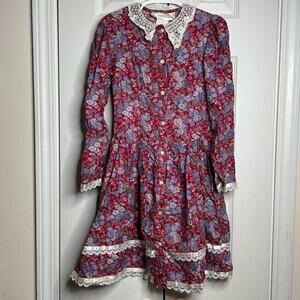 Gunne Sax by Jessica McClintock Girl's Victorian Prairie Dress Red Floral Size 7